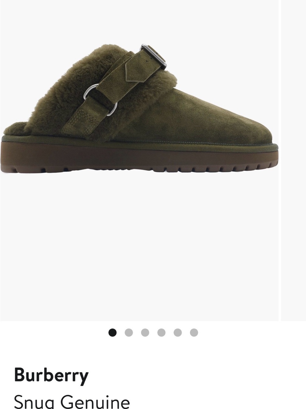 Burberry Olive Green Shearling-Trim Slip-On Women’s Mule